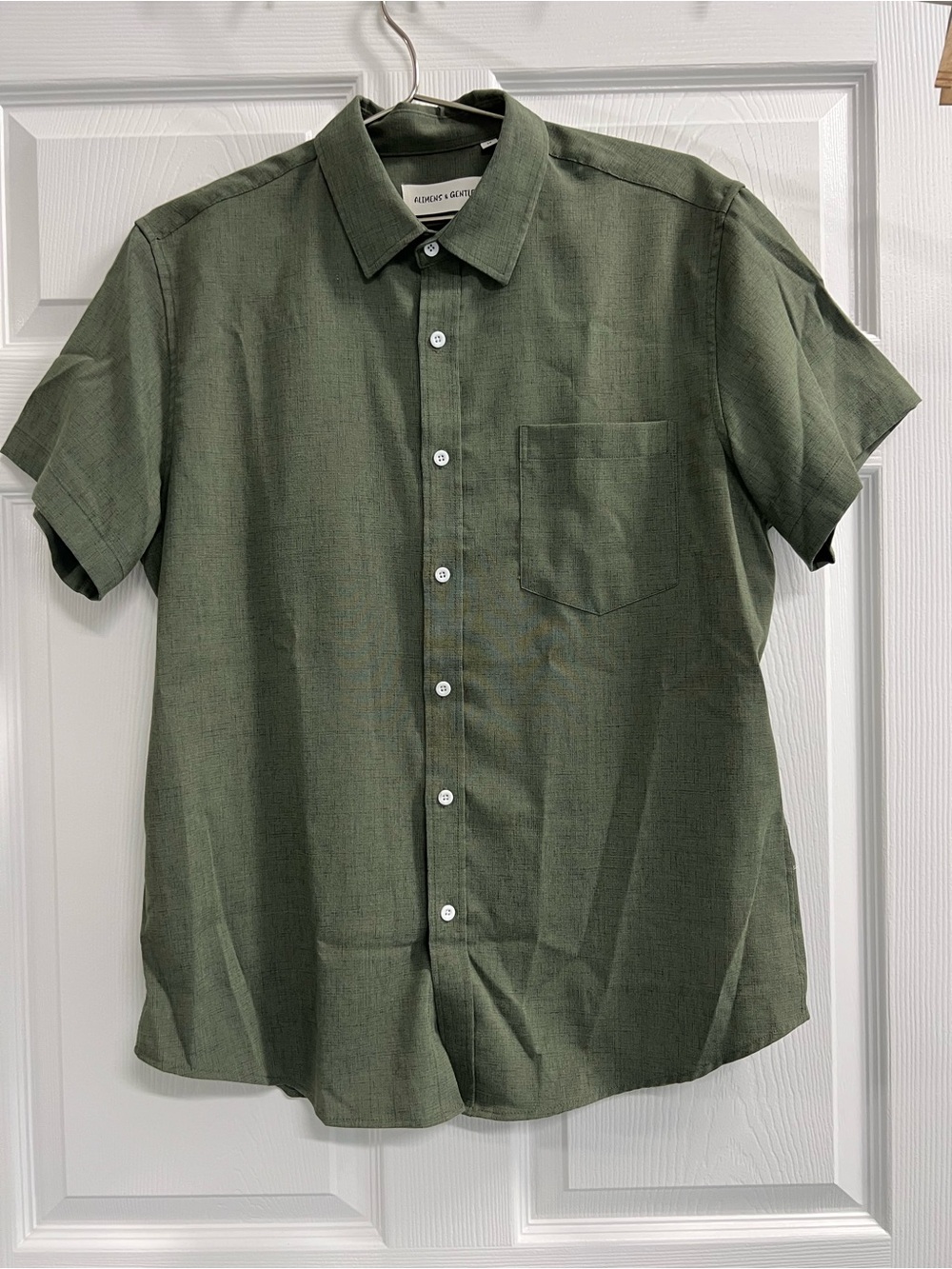 Alimens & Gentle Shirt Mens Green Italian Linen Short Sleeve Shirt - Medium EUC